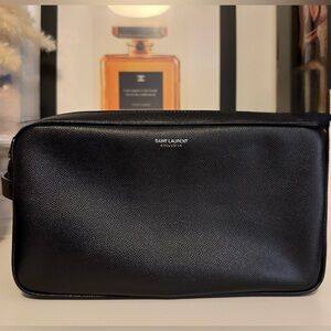 Saint Laurent Exclusive VIP Black Leather Toiletry Bag Silver Hardware Brand New